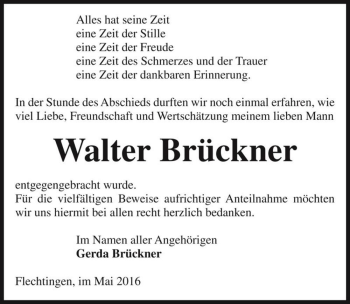 Traueranzeige von Walter Brückner  von Magdeburger Volksstimme