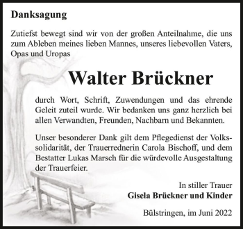 Traueranzeige von Walter Brückner  von Magdeburger Volksstimme
