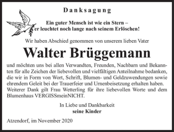 Traueranzeige von Walter Brüggemann  von Magdeburger Volksstimme