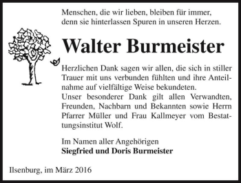 Traueranzeige von Walter Burmeister  von Magdeburger Volksstimme