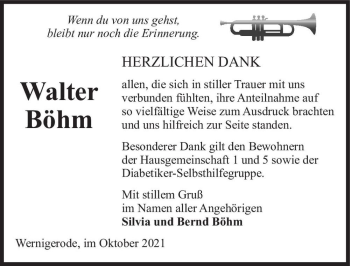 Traueranzeige von Walter Böhm  von Magdeburger Volksstimme