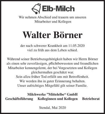 Traueranzeige von Walter Börner  von Magdeburger Volksstimme