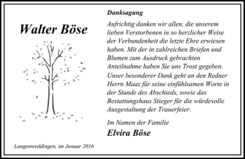 Traueranzeige von Walter Böse  von Magdeburger Volksstimme
