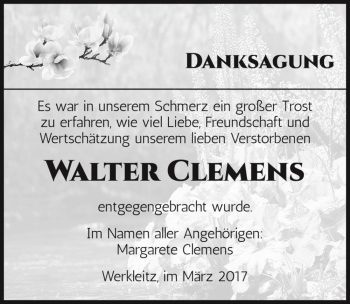 Traueranzeige von Walter Clemens  von Magdeburger Volksstimme