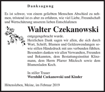 Traueranzeige von Walter Czekanowski  von Magdeburger Volksstimme