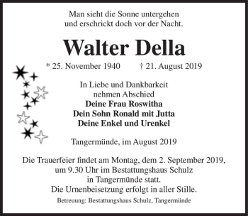 Traueranzeige von Walter Della  von Magdeburger Volksstimme