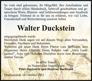 Traueranzeige von Walter Duckstein  von Magdeburger Volksstimme