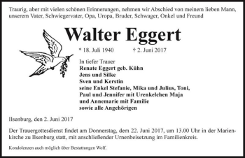 Traueranzeige von Walter Eggert  von Magdeburger Volksstimme