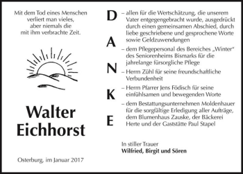 Traueranzeige von Walter Eichhorst  von Magdeburger Volksstimme