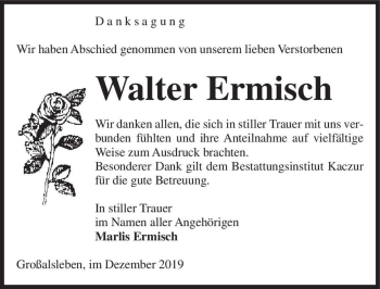 Traueranzeige von Walter Ermisch  von Magdeburger Volksstimme