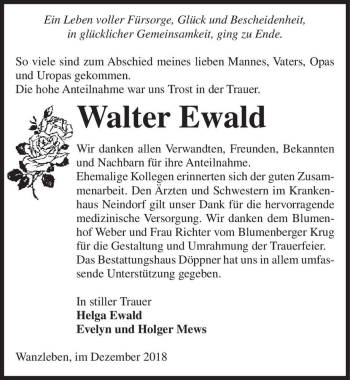 Traueranzeige von Walter Ewald  von Magdeburger Volksstimme