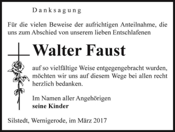 Traueranzeige von Walter Faust  von Magdeburger Volksstimme