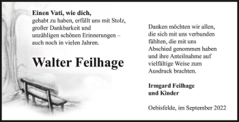 Traueranzeige von Walter Feilhage  von Magdeburger Volksstimme