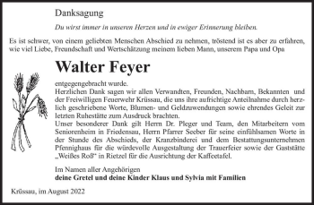 Traueranzeige von Walter Feyer  von Magdeburger Volksstimme