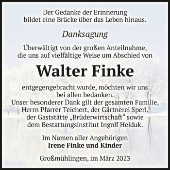 Traueranzeige von Walter Finke  von Magdeburger Volksstimme
