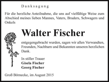 Traueranzeige von Walter Fischer  von Magdeburger Volksstimme