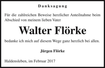 Traueranzeige von Walter Flörke  von Magdeburger Volksstimme