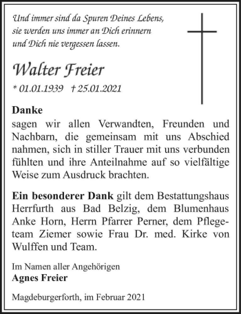 Traueranzeige von Walter Freier  von Magdeburger Volksstimme