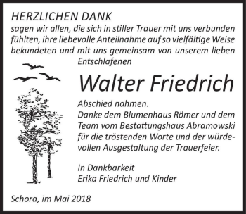 Traueranzeige von Walter Friedrich  von Magdeburger Volksstimme