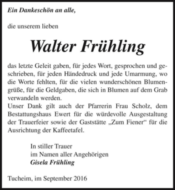 Traueranzeige von Walter Frühling  von Magdeburger Volksstimme