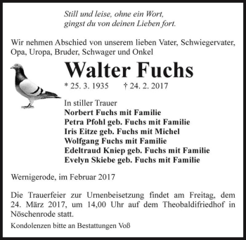 Traueranzeige von Walter Fuchs  von Magdeburger Volksstimme