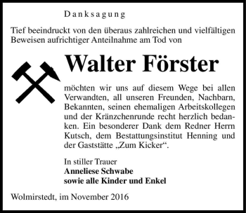 Traueranzeige von Walter Förster  von Magdeburger Volksstimme