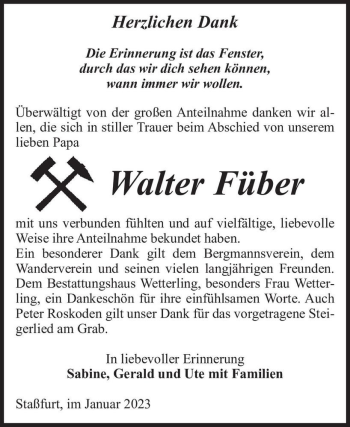 Traueranzeige von Walter Füber  von Magdeburger Volksstimme