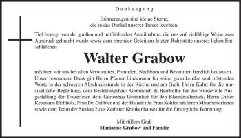 Traueranzeige von Walter Grabow  von Magdeburger Volksstimme