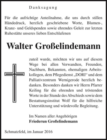 Traueranzeige von Walter Großelindemann  von Magdeburger Volksstimme