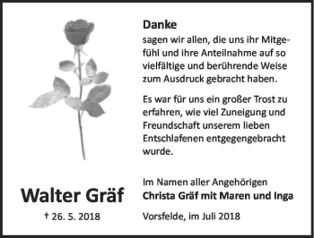 Traueranzeige von Walter Gräf  von Magdeburger Volksstimme