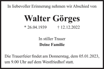 Traueranzeige von Walter Görges  von Magdeburger Volksstimme