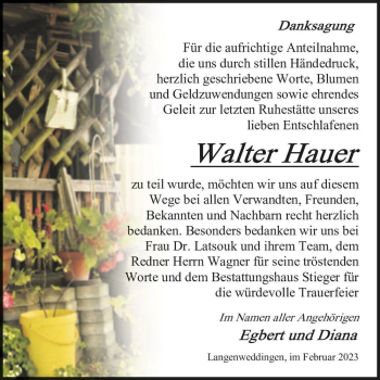 Traueranzeige von Walter Hauer  von Magdeburger Volksstimme