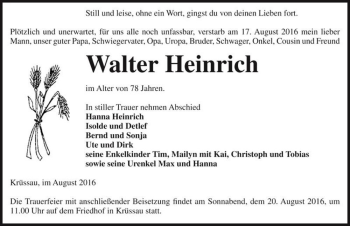 Traueranzeige von Walter Heinrich  von Magdeburger Volksstimme