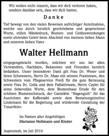 Traueranzeige von Walter Hellmann  von Magdeburger Volksstimme