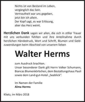 Traueranzeige von Walter Herms  von Magdeburger Volksstimme