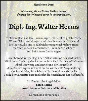 Traueranzeige von Walter Herms  von Magdeburger Volksstimme