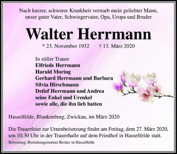 Traueranzeige von Walter Herrmann  von Magdeburger Volksstimme