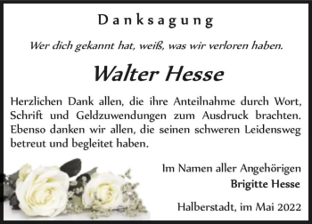 Traueranzeige von Walter Hesse  von Magdeburger Volksstimme