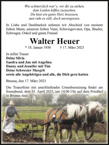 Traueranzeige von Walter Heuer  von Magdeburger Volksstimme