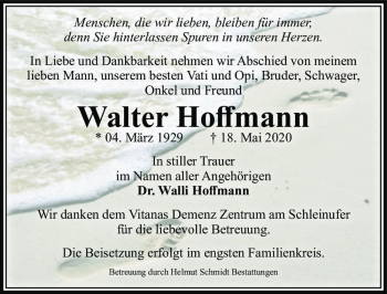 Traueranzeige von Walter Hoffmann  von Magdeburger Volksstimme