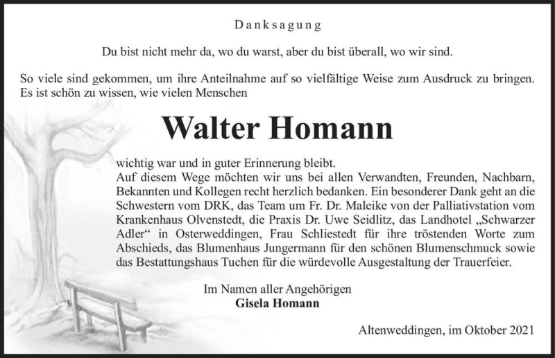  Traueranzeige für Walter Homann  vom 09.10.2021 aus Magdeburger Volksstimme