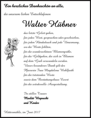 Traueranzeige von Walter Hübner  von Magdeburger Volksstimme