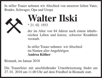 Traueranzeige von Walter Ilski  von Magdeburger Volksstimme