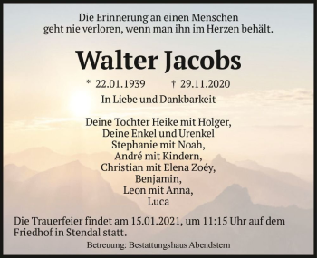 Traueranzeige von Walter Jacobs  von Magdeburger Volksstimme