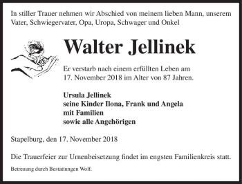 Traueranzeige von Walter Jellinek  von Magdeburger Volksstimme