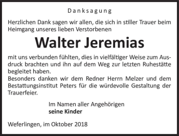 Traueranzeige von Walter Jeremias  von Magdeburger Volksstimme