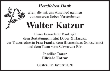 Traueranzeige von Walter Katzur  von Magdeburger Volksstimme