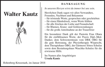 Traueranzeige von Walter Kautz  von Magdeburger Volksstimme