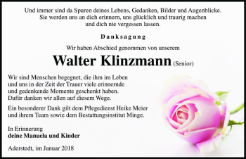Traueranzeige von Walter Klinzmann (Senior)  von Magdeburger Volksstimme