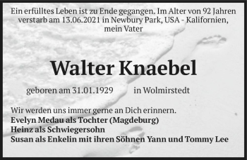 Traueranzeige von Walter Knaebel  von Magdeburger Volksstimme